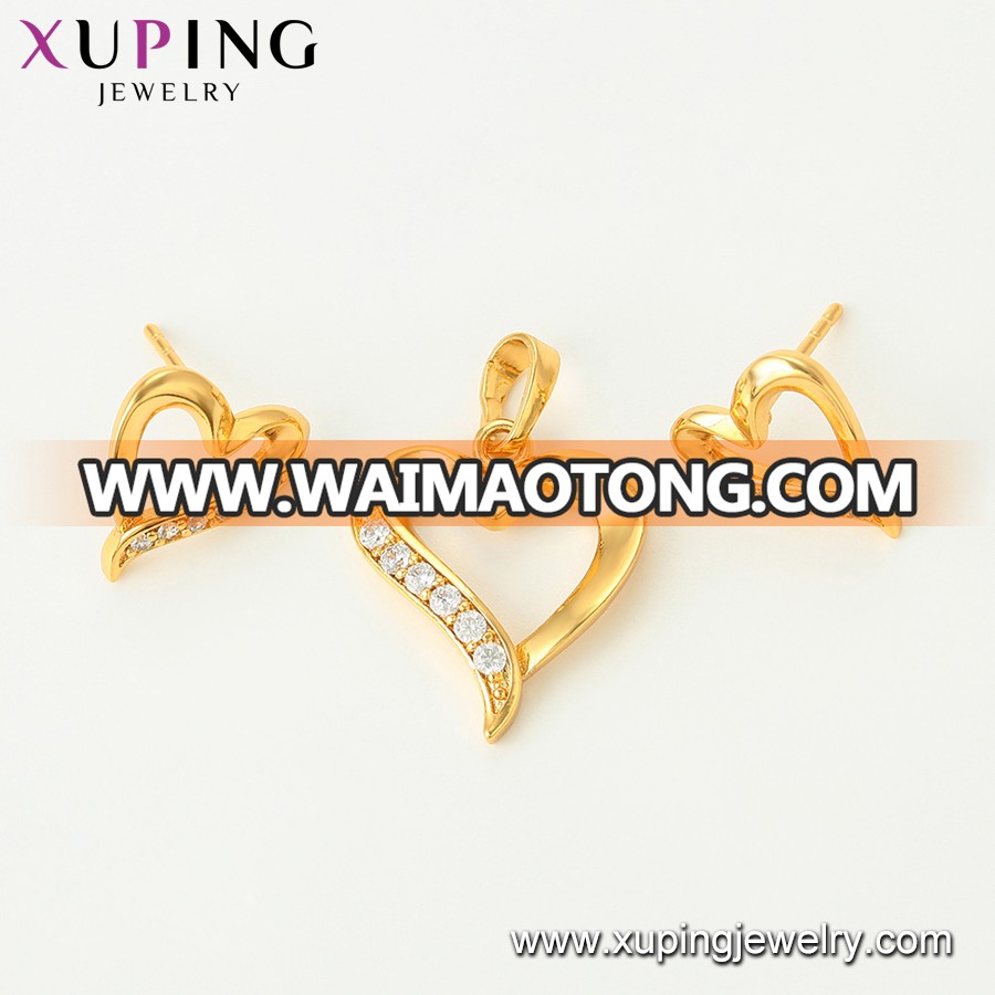 Xuping dubai zircon diamond stone 24k Gold Color heart shaped jewelry set, gold plated fashion women jewelry set